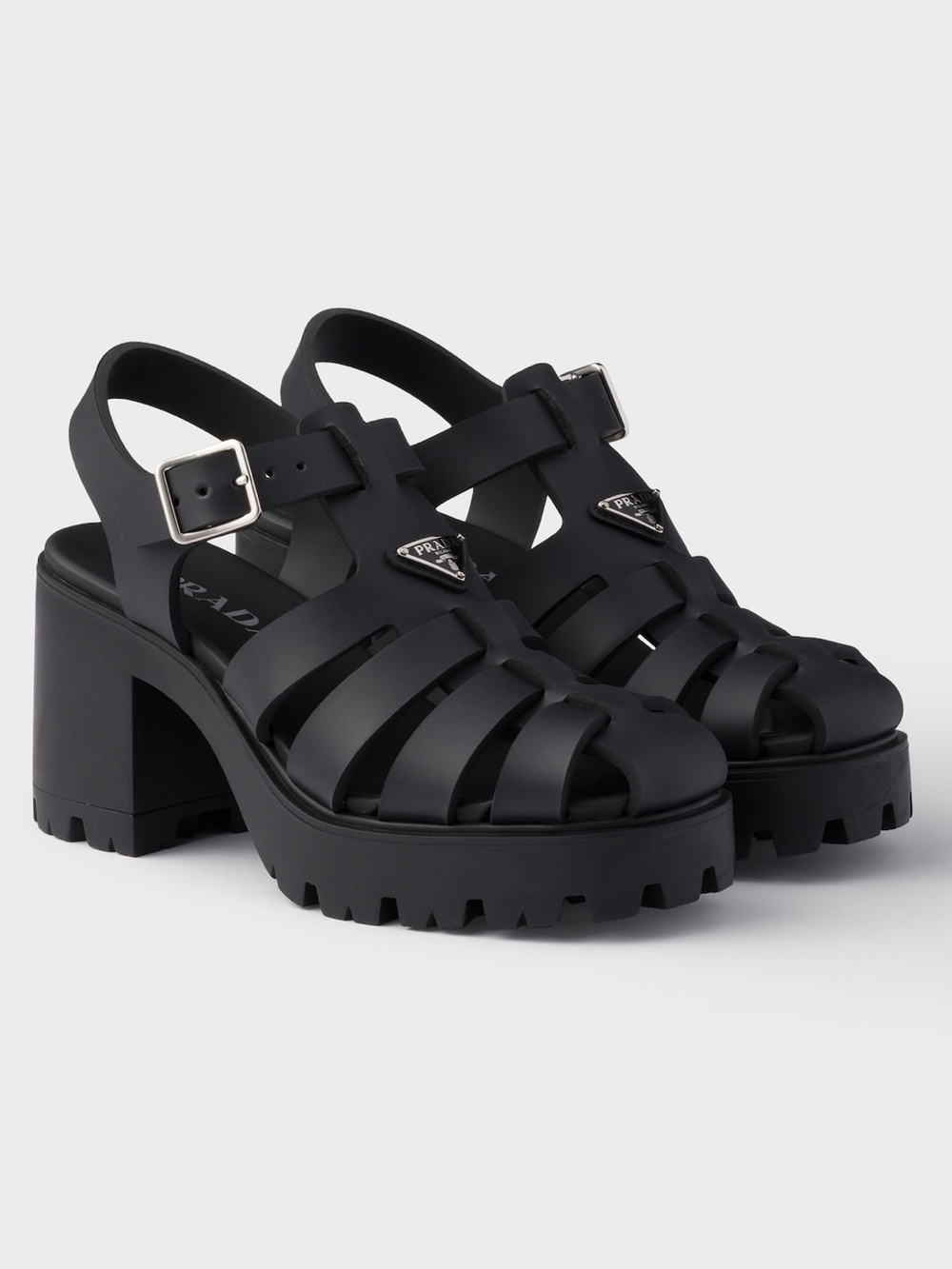 Prada Rubber Platform Cage Sandals in Black NWOB